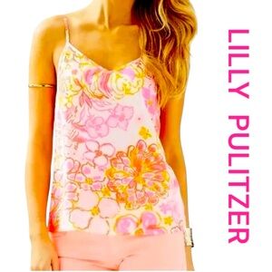 LILLY PULITZER Zoe Floral Tank Top, 100% Silk, Size S.